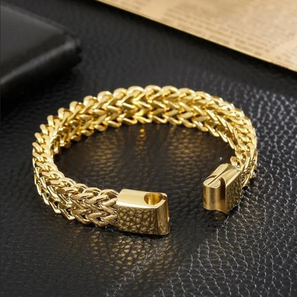 18K Gold Mens Franco Chain Link Bracelet Retro Style Guys 18 Karat K Jewelry NEW - Picture 4 of 11